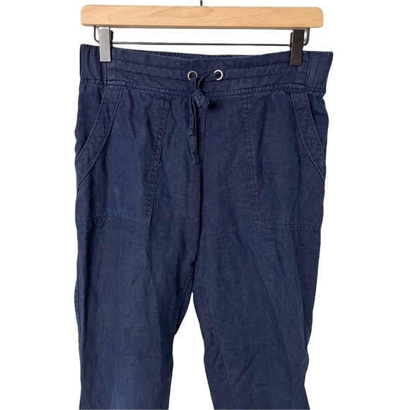 Athleta Linen Ankle Pants Tapered Leg Navy Blue Size 2 Pull On - Picture 3 of 9